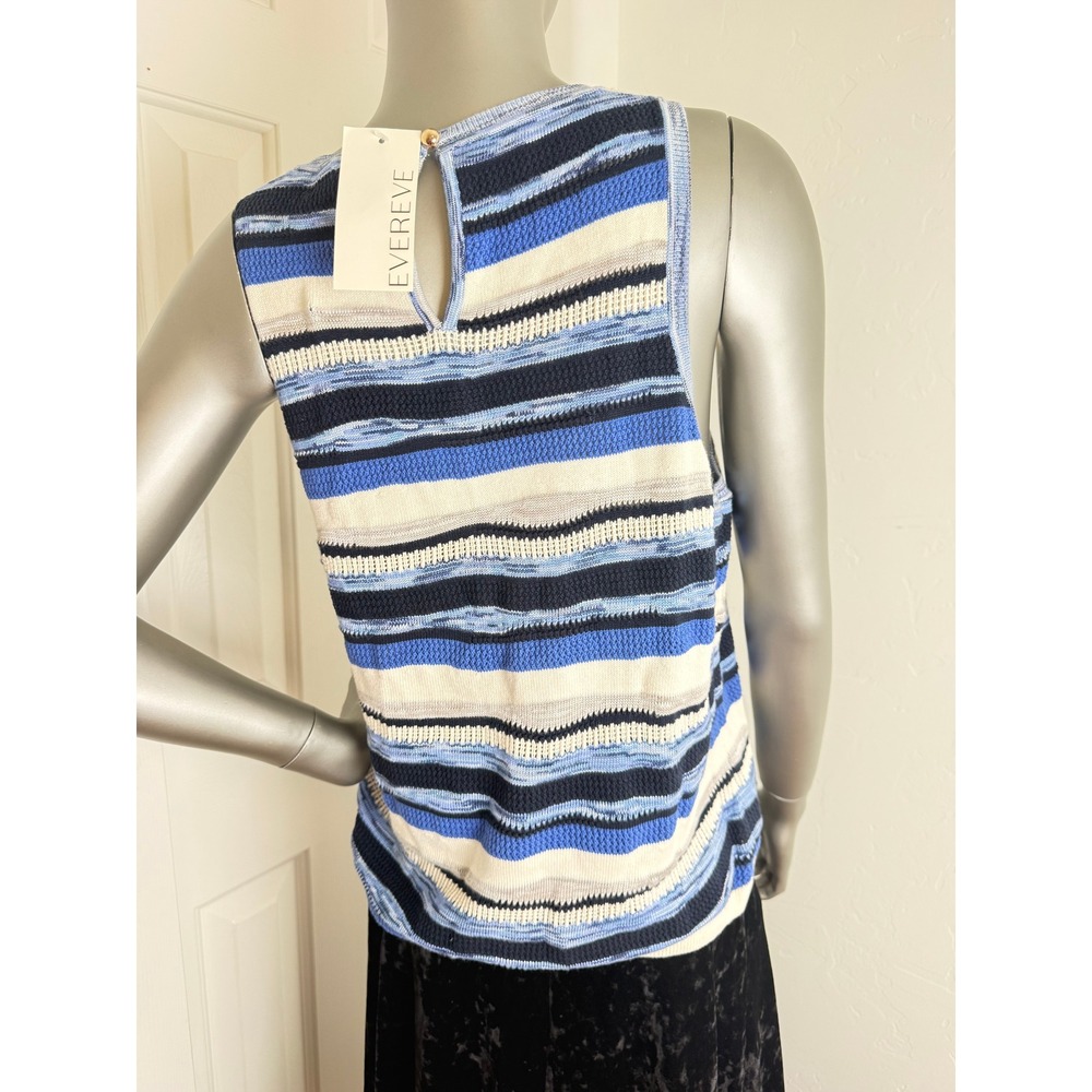 VEREVE XL NWT Blue Cream Striped Cotton Knit Sweater Tank Vest Coastal - Picture 3 of 7